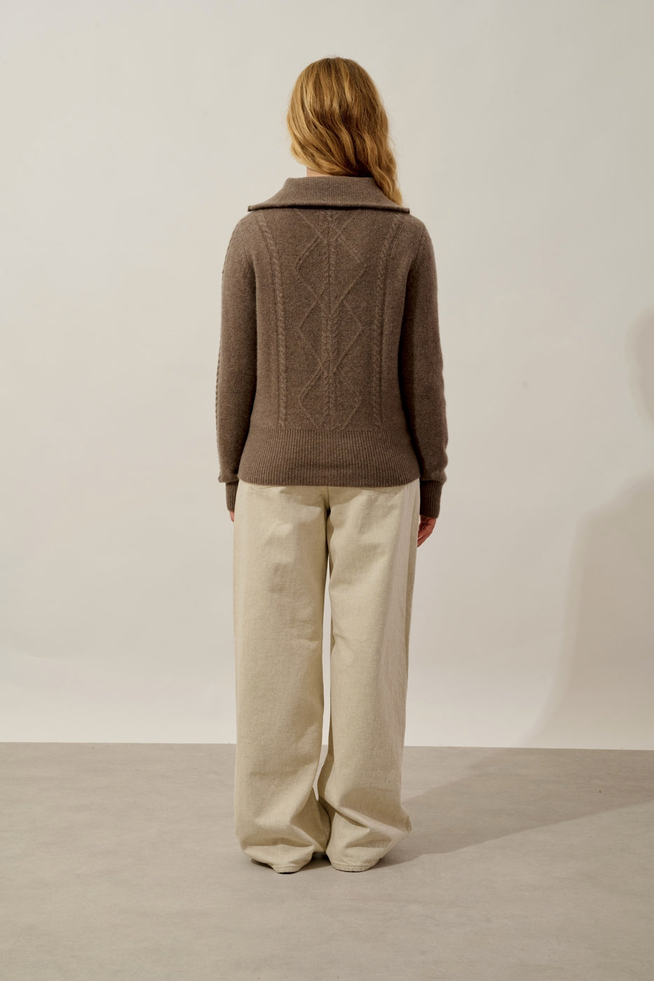 Antigo 4-Ply Zip-Up Funnel Neck Cardigan - Heather Taupe - Women