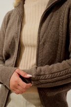 Antigo 4-Ply Zip-Up Funnel Neck Cardigan - Heather Taupe - Women