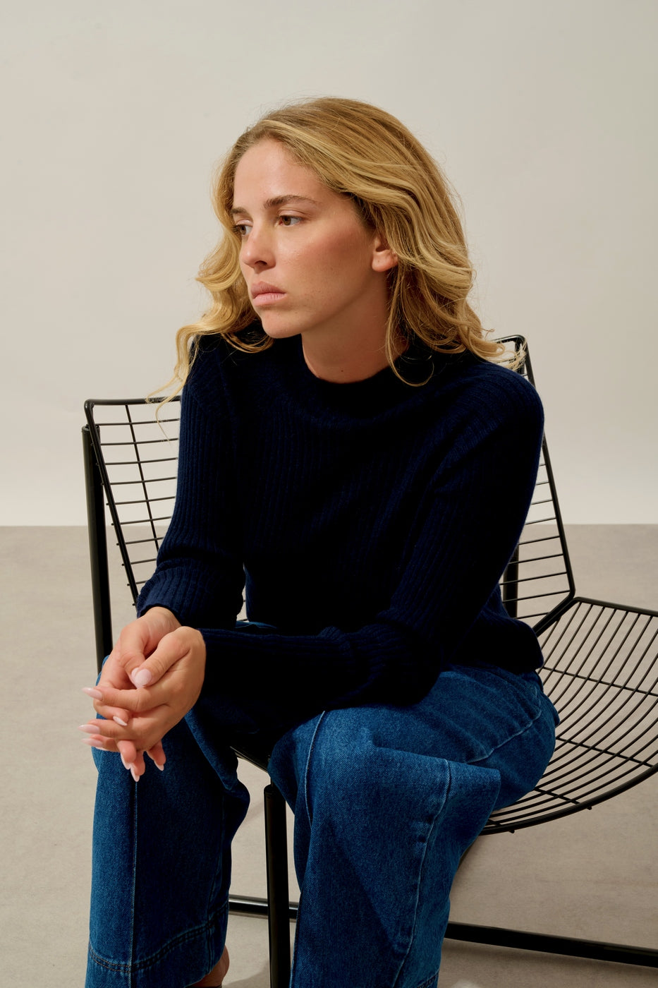 Pull Col Montant Boutons Poignets - Assia - Navy