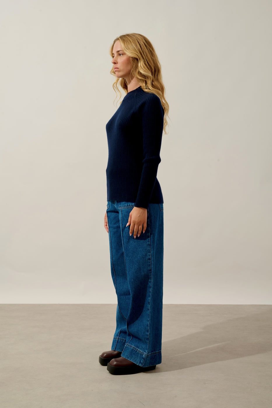 Pull Col Montant Boutons Poignets - Assia - Navy