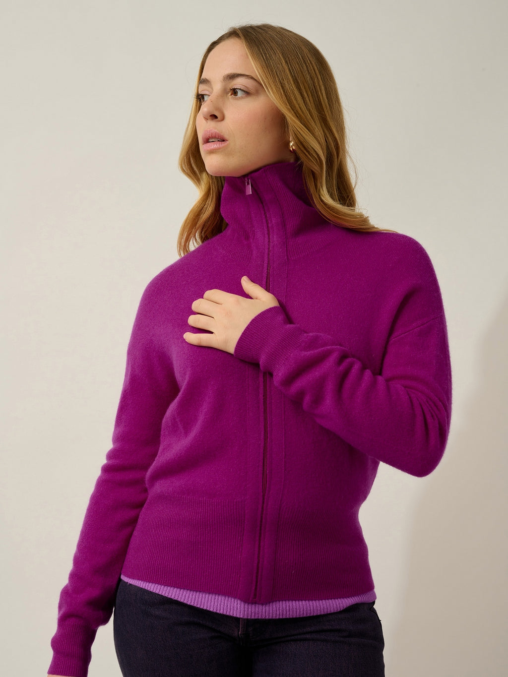 Gilet Zippé Col Camionneur Annelise - Violine