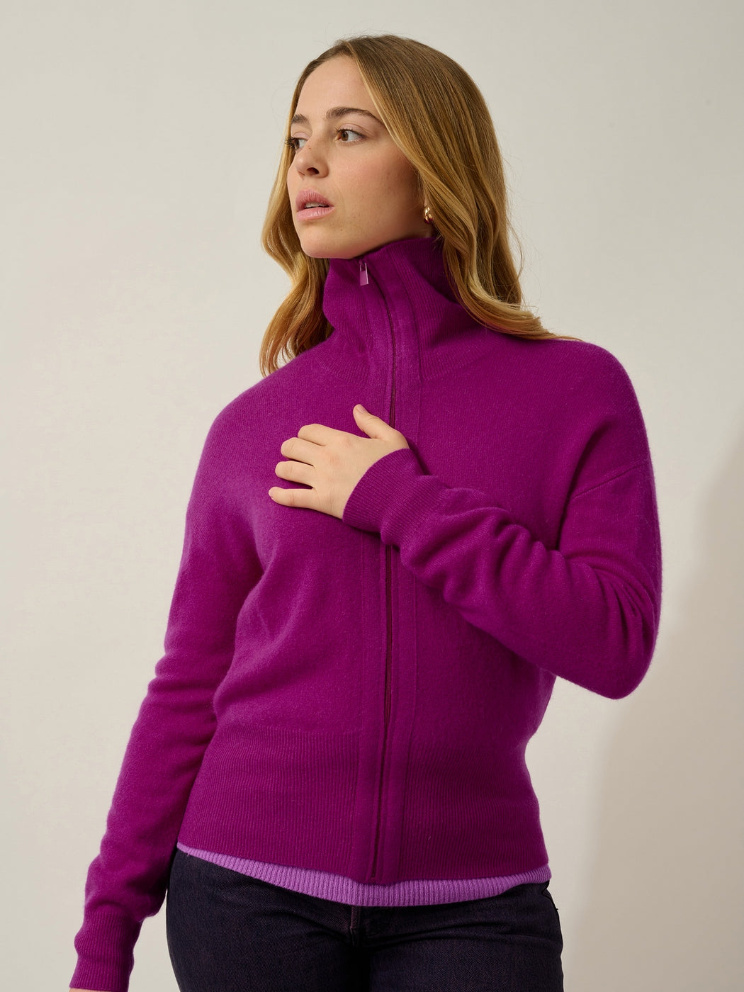 Gilet Zippé Col Camionneur Annelise - Violine