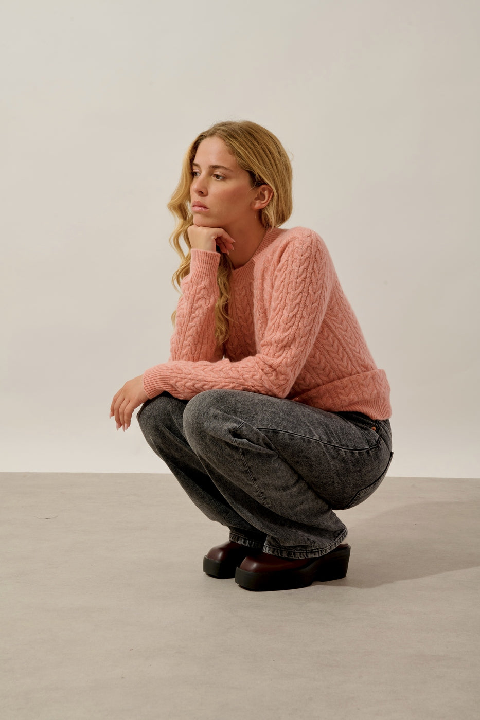 Jersey de cuello redondo de 4 hilos - Alice - Coral jaspeado