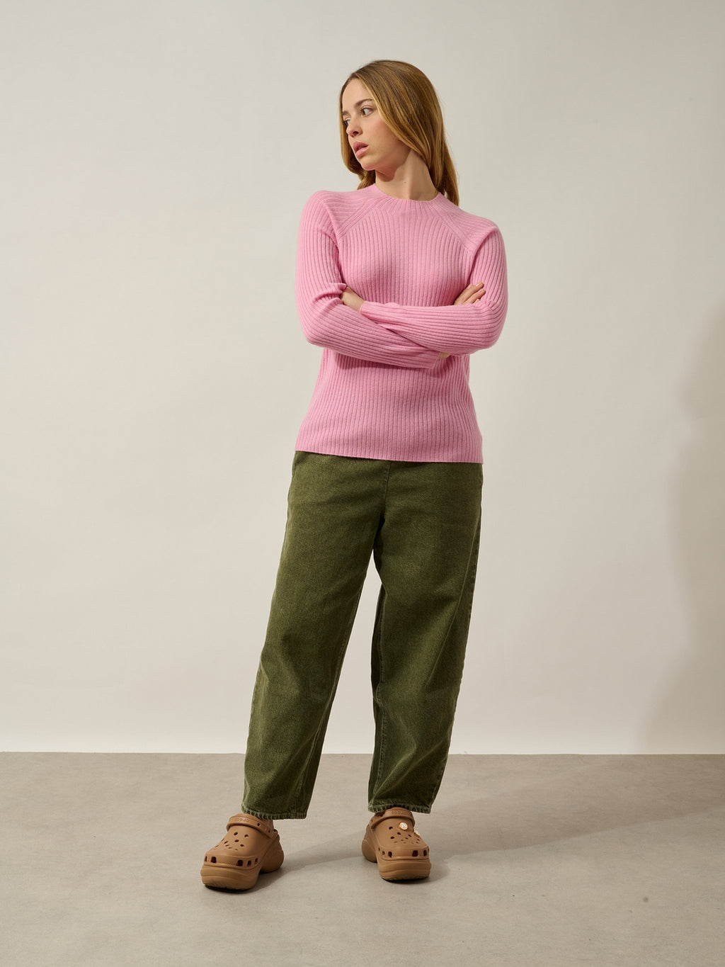 Pull Col Montant Boutons Poignets Assia - Dragée