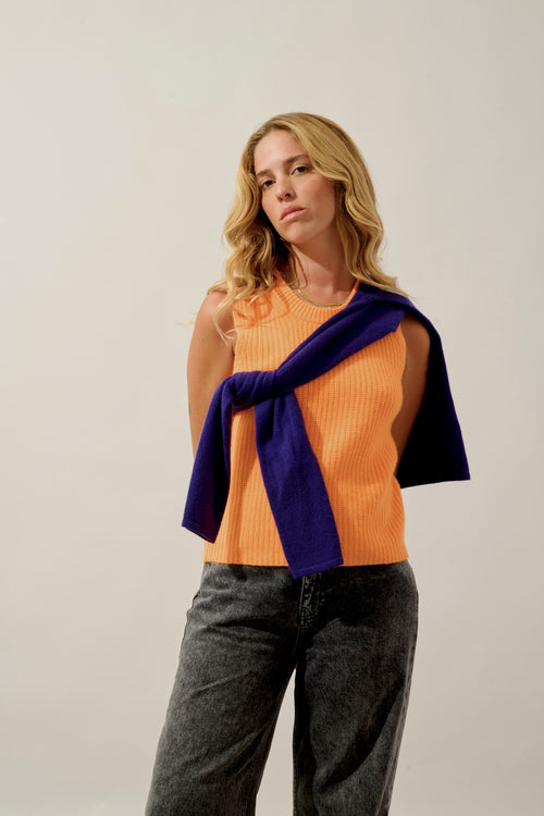 Débardeur Col Rond 6 Fils - Dampa - Mandarine Fluo