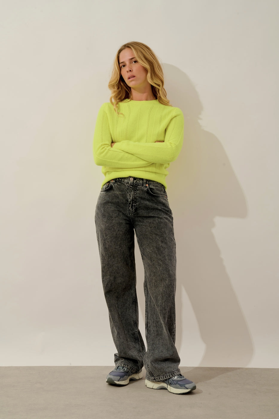 Pull Col Rond 4 Fils - Corva - Jaune Fluo
