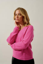 Pull Col V 4 Fils - Amrita - Rose