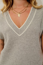 Pull Col V Sans Manches 4 Fils Bi-Color - Cami - Nuage Chiné_Ivoire