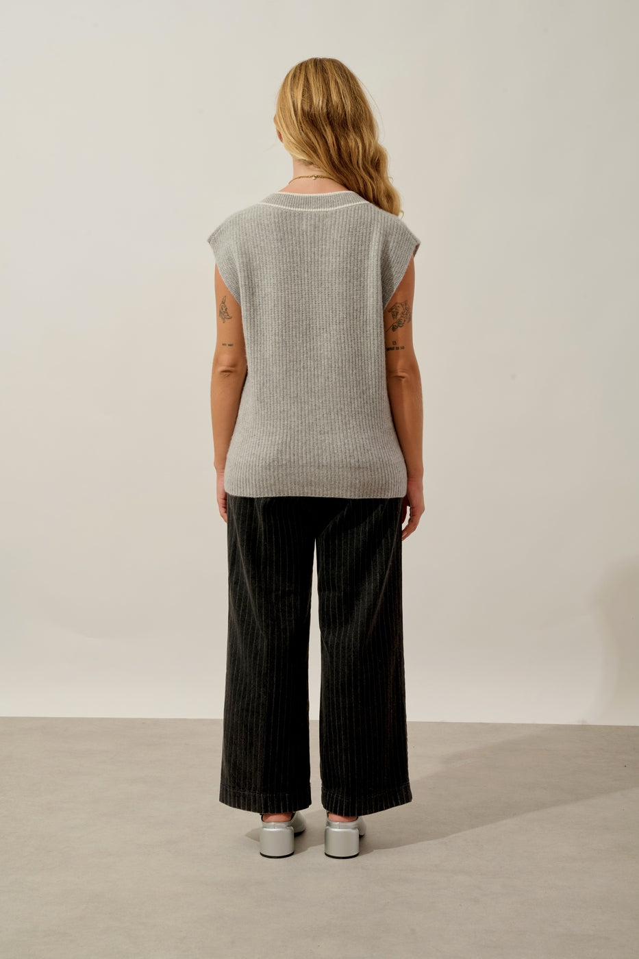 Pull Col V Sans Manches 4 Fils Bi-Color - Cami - Nuage Chiné_Ivoire