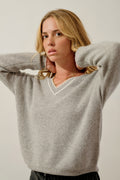 Pull Col V Bi-Color - Sabine - Nuage Chiné_Ivoire