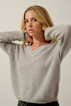 Pull Col V Bi-Color - Sabine - Nuage Chiné_Ivoire