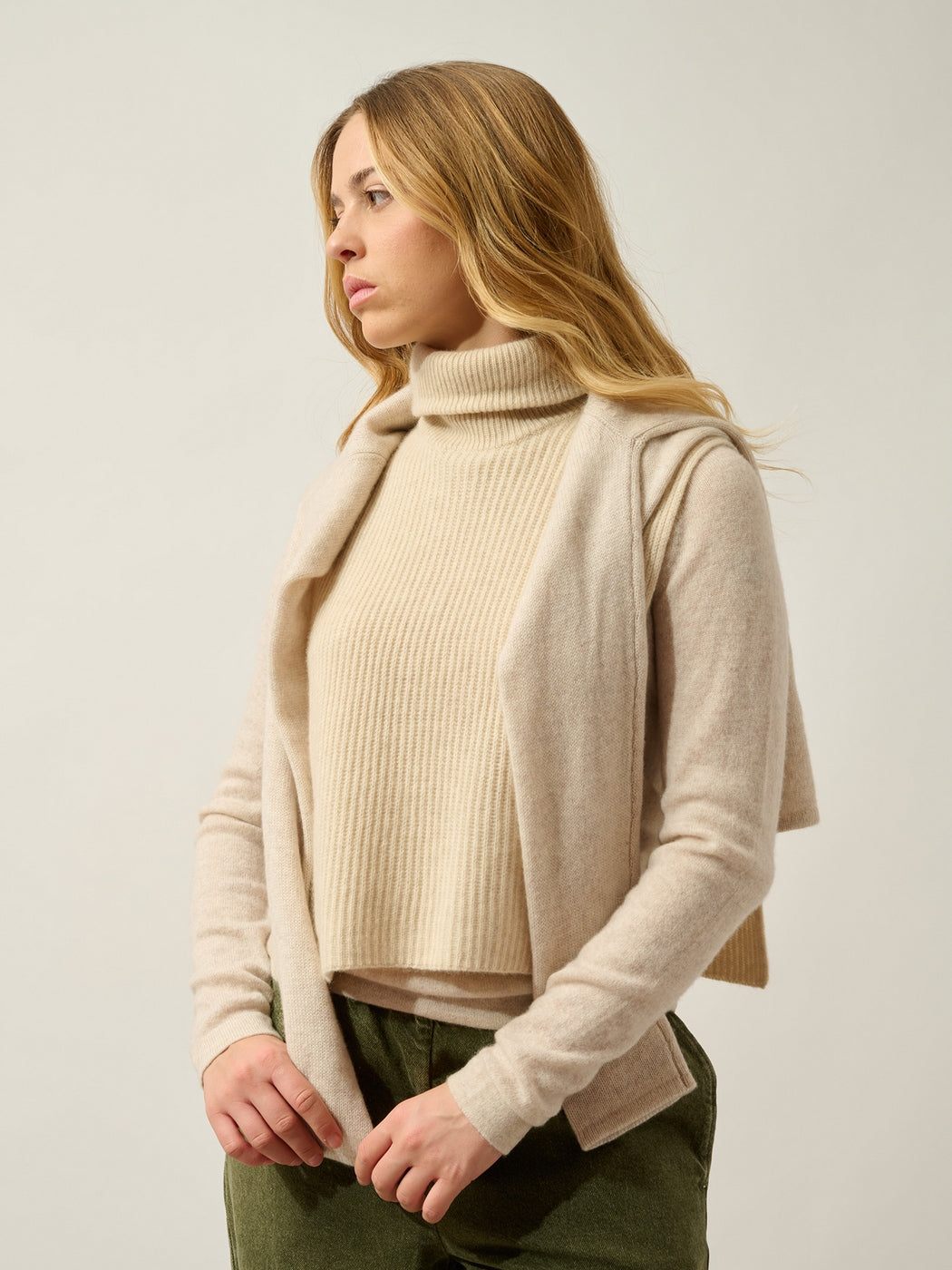 Poncho Ouvert Col Roulé 4 Fils Siv - Avoine