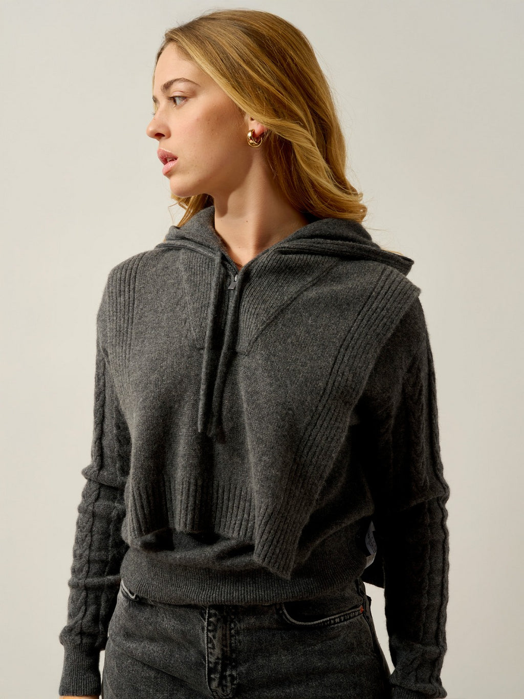 Poncho Ouvert Col Camionneur 4 Fils Elin - Anthracite Chiné
