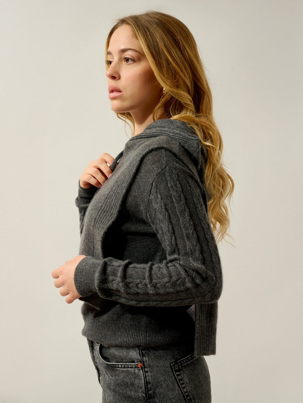 Poncho Ouvert Col Camionneur 4 Fils Elin - Anthracite Chiné