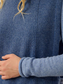 Poncho Ouvert Col Roulé 4 Fils Demi - Bleu Denim