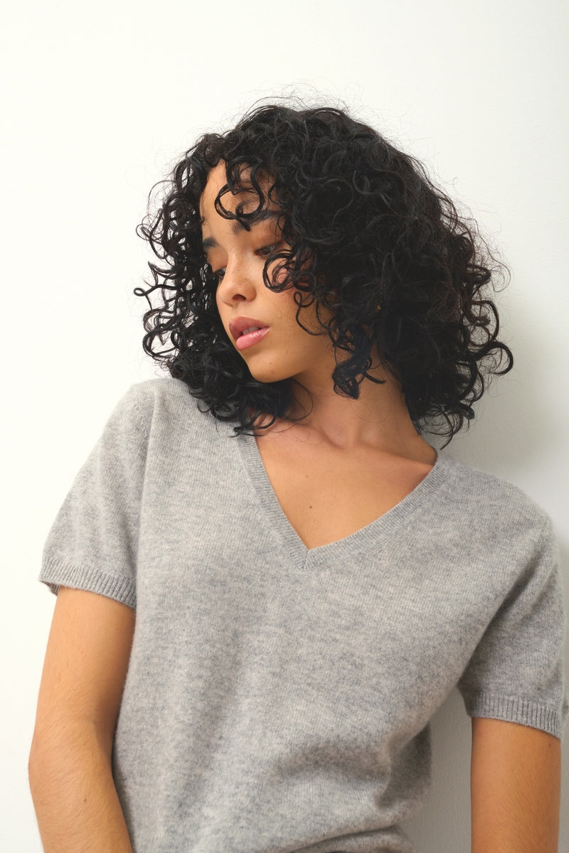 T-Shirt Col V - Kali - Nuage Chiné
