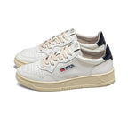 Medalist Low White and Dark Blue Leather