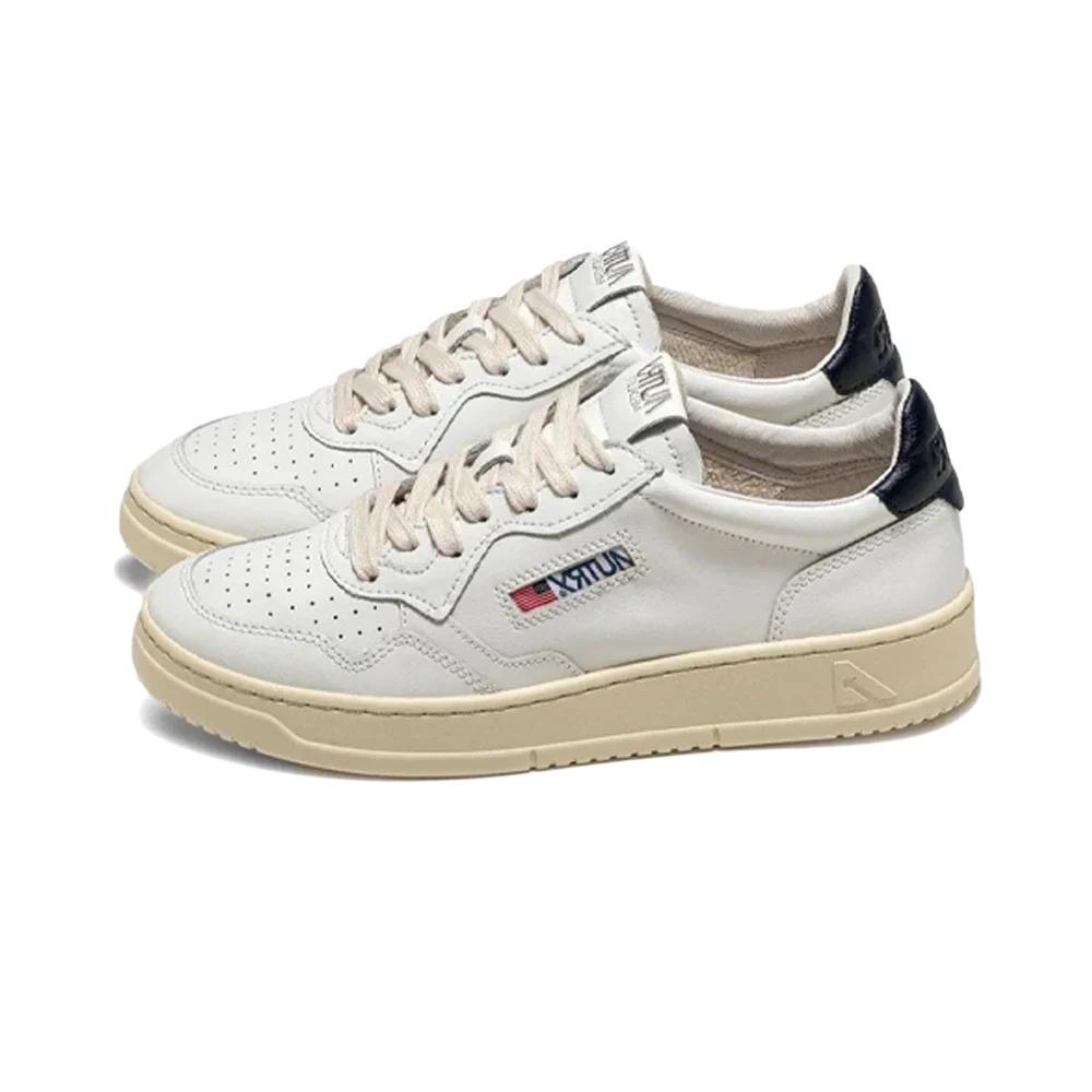 Medalist Low White and Dark Blue Leather