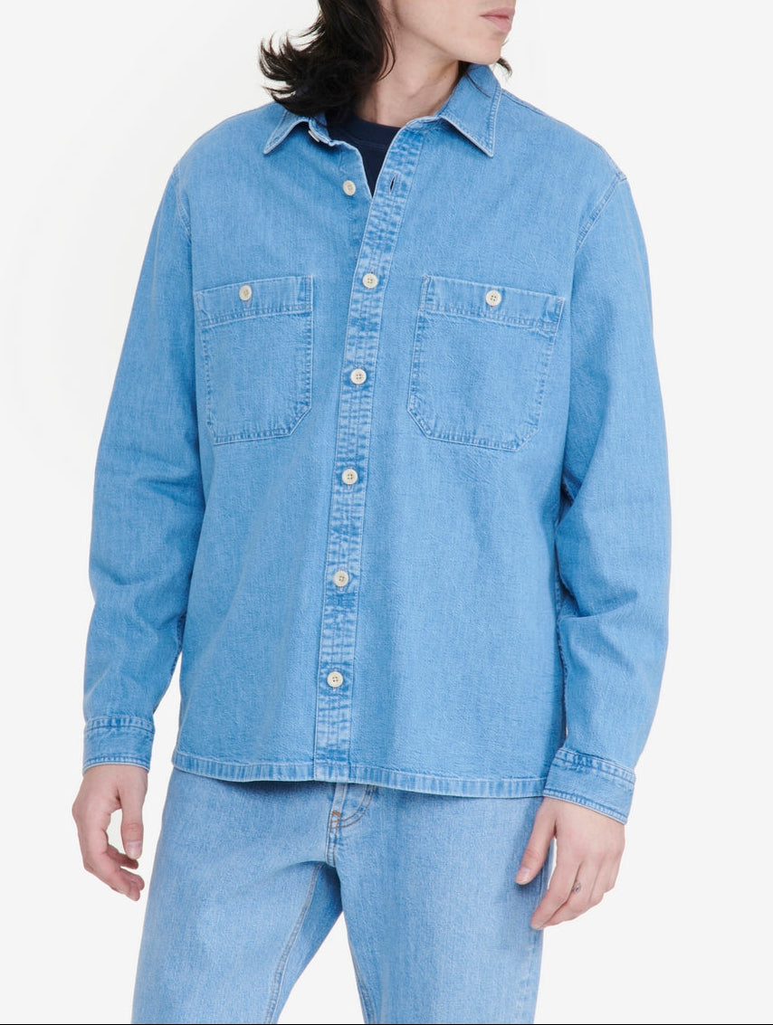 Men’s Long-Sleeved Shirt - Light Bleached Denim