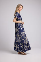 Robe Long Manches Courtes - Fleurs Navy