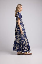 Robe Long Manches Courtes - Fleurs Navy