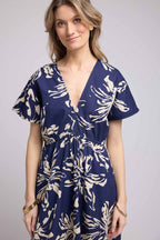 Robe Long Manches Courtes - Fleurs Navy