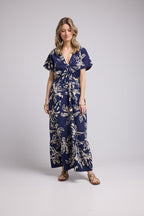 Robe Long Manches Courtes - Fleurs Navy