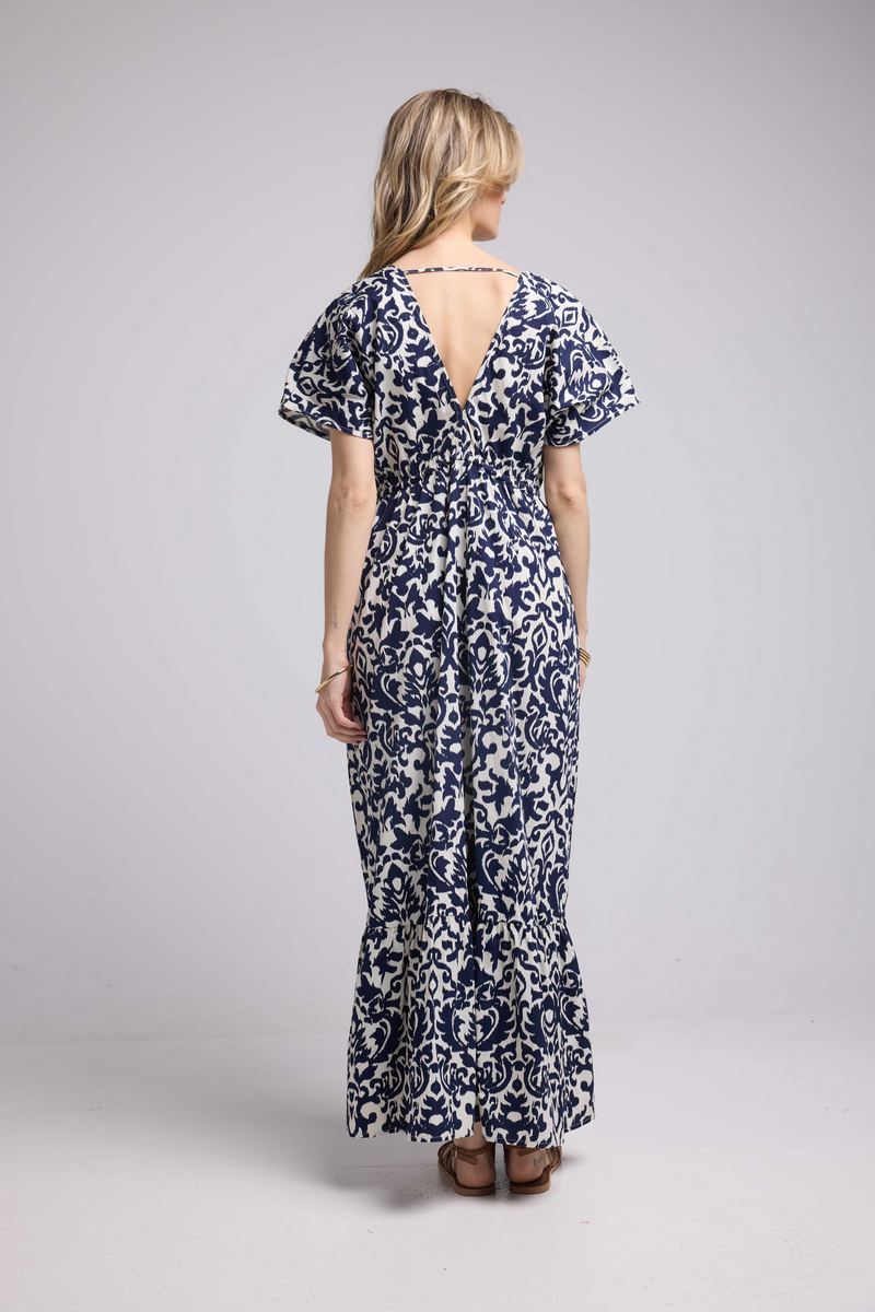 Vestido largo de manga corta - Azul marino