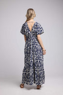 Vestido largo de manga corta - Azul marino