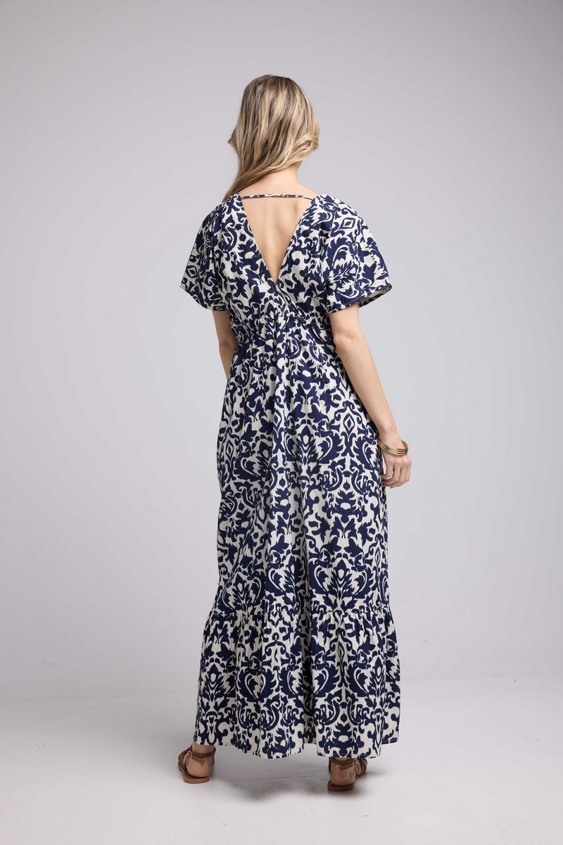 Vestido largo de manga corta - Azul marino