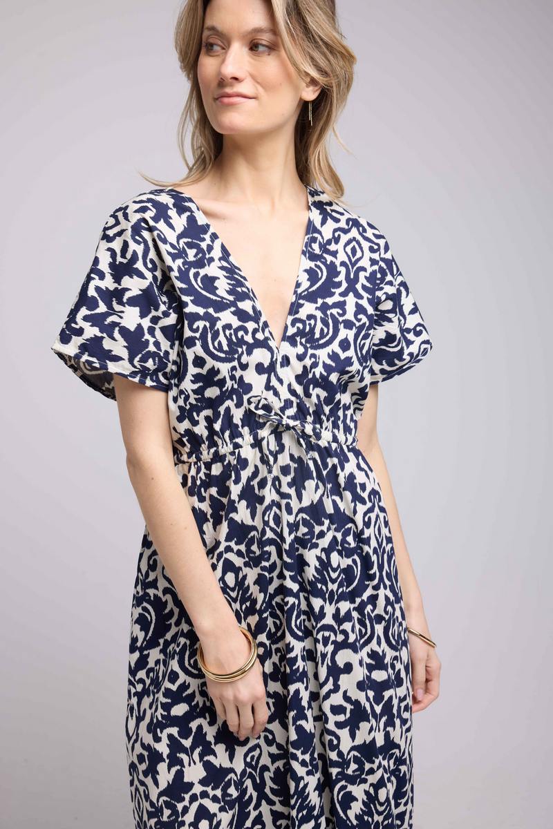 Vestido largo de manga corta - Azul marino