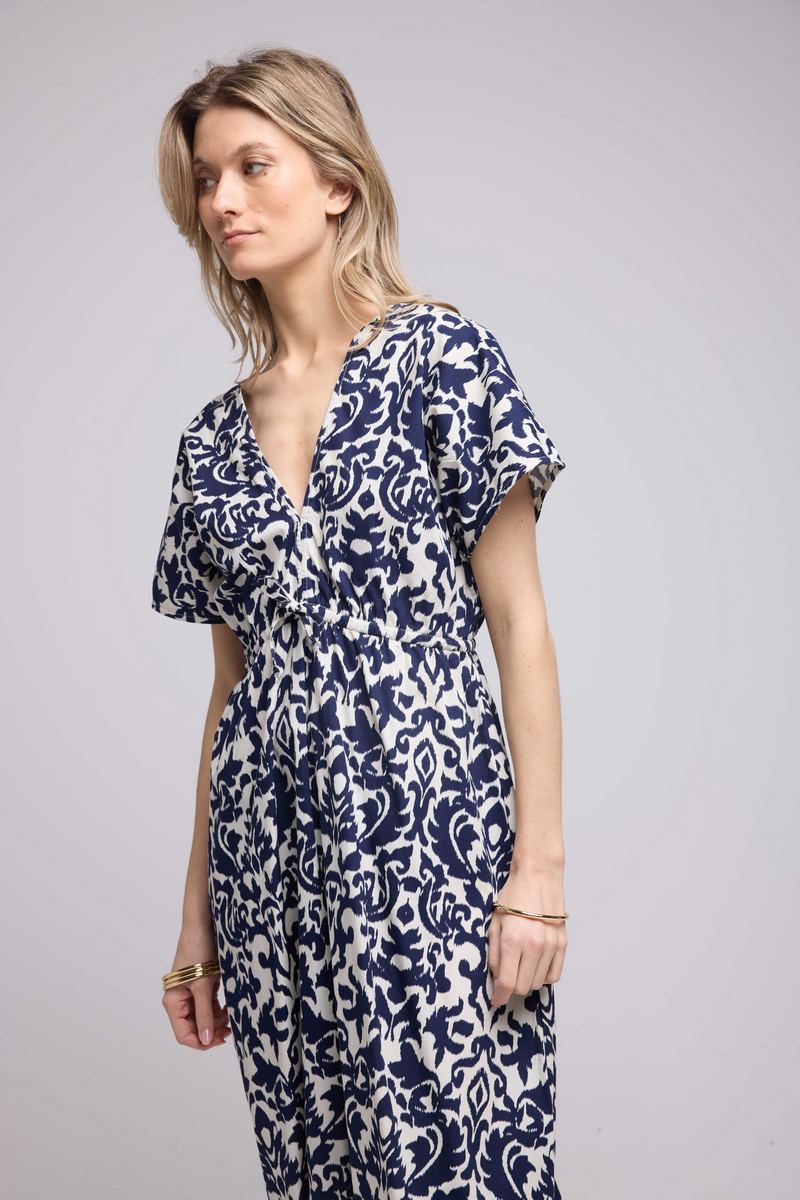 Vestido largo de manga corta - Azul marino