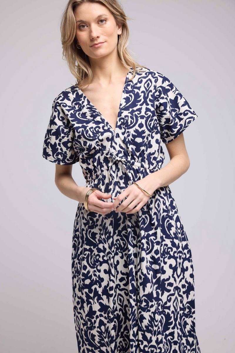 Vestido largo de manga corta - Azul marino