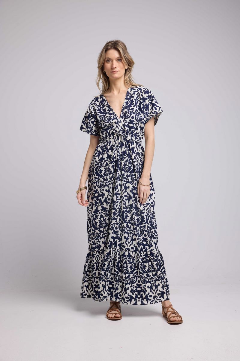 Vestido largo de manga corta - Azul marino