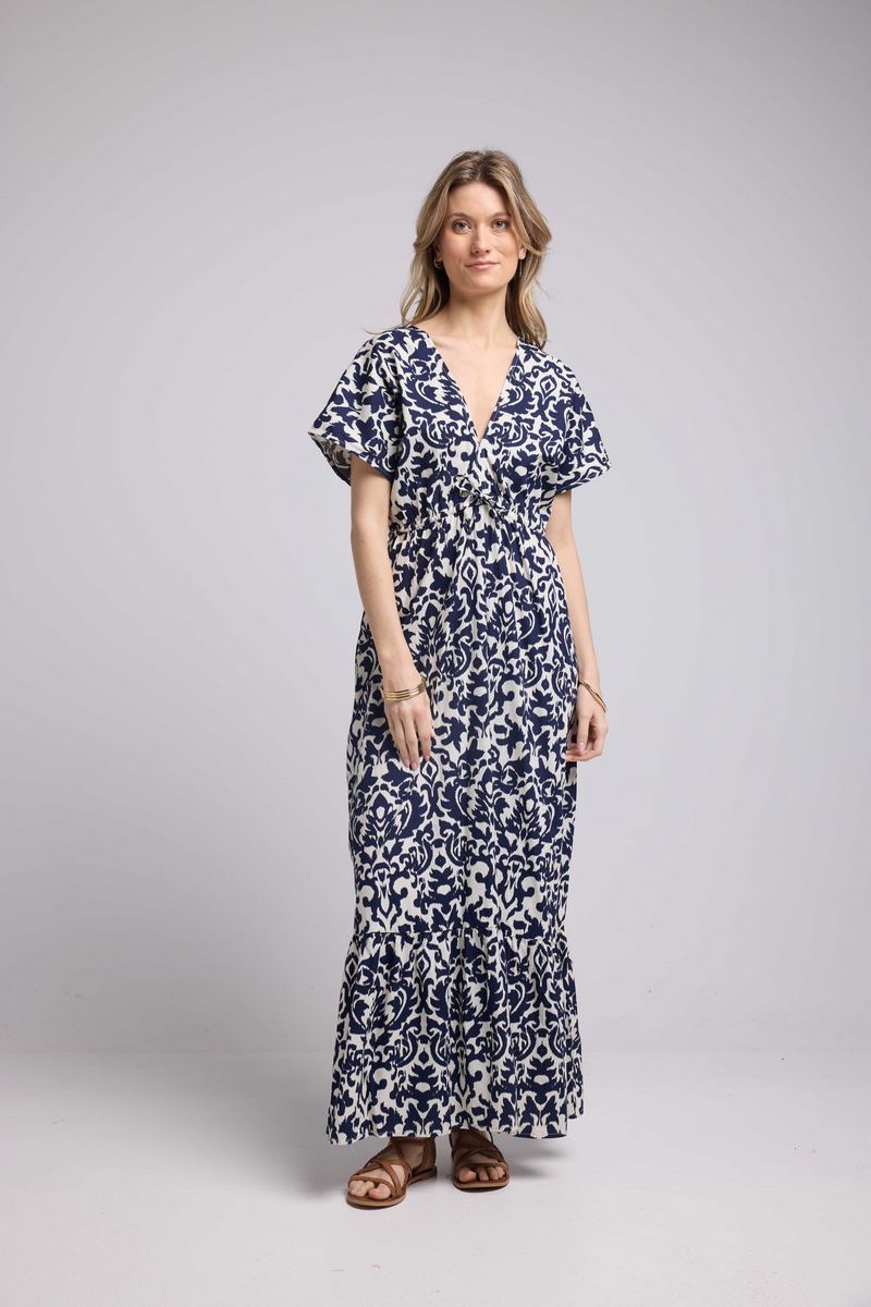 Vestido largo de manga corta - Azul marino