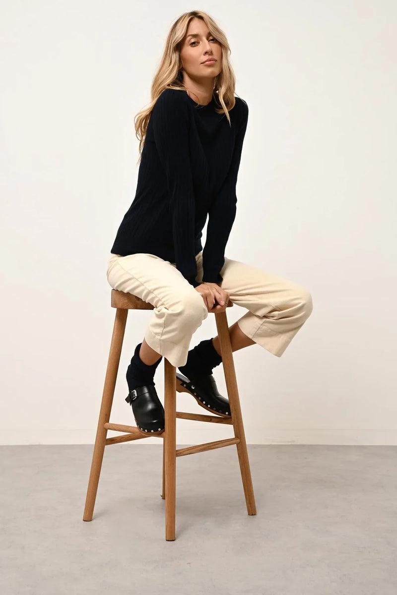 Pull Col Rond - Avana - Navy