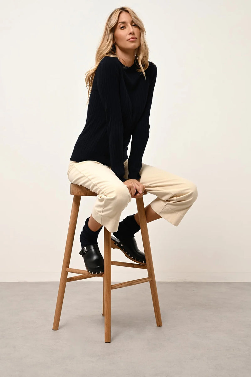 Pull Col Rond - Avana - Navy