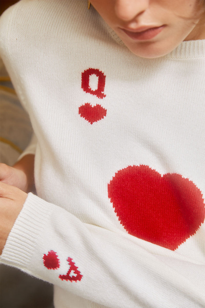 Pull Dame De Cœur Blanc En Laine