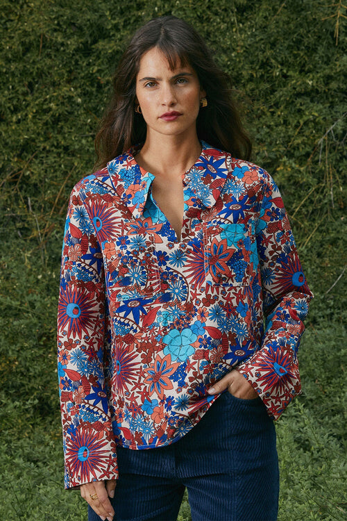 Blouse Narcisse Trèfle - Bleu Et Rouge