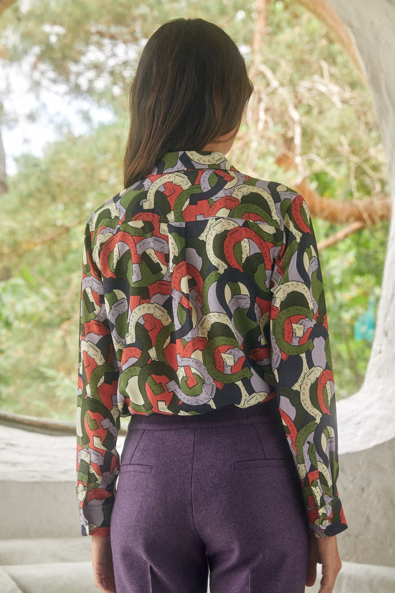 Blusa de seda Pegaso - Verde y naranja