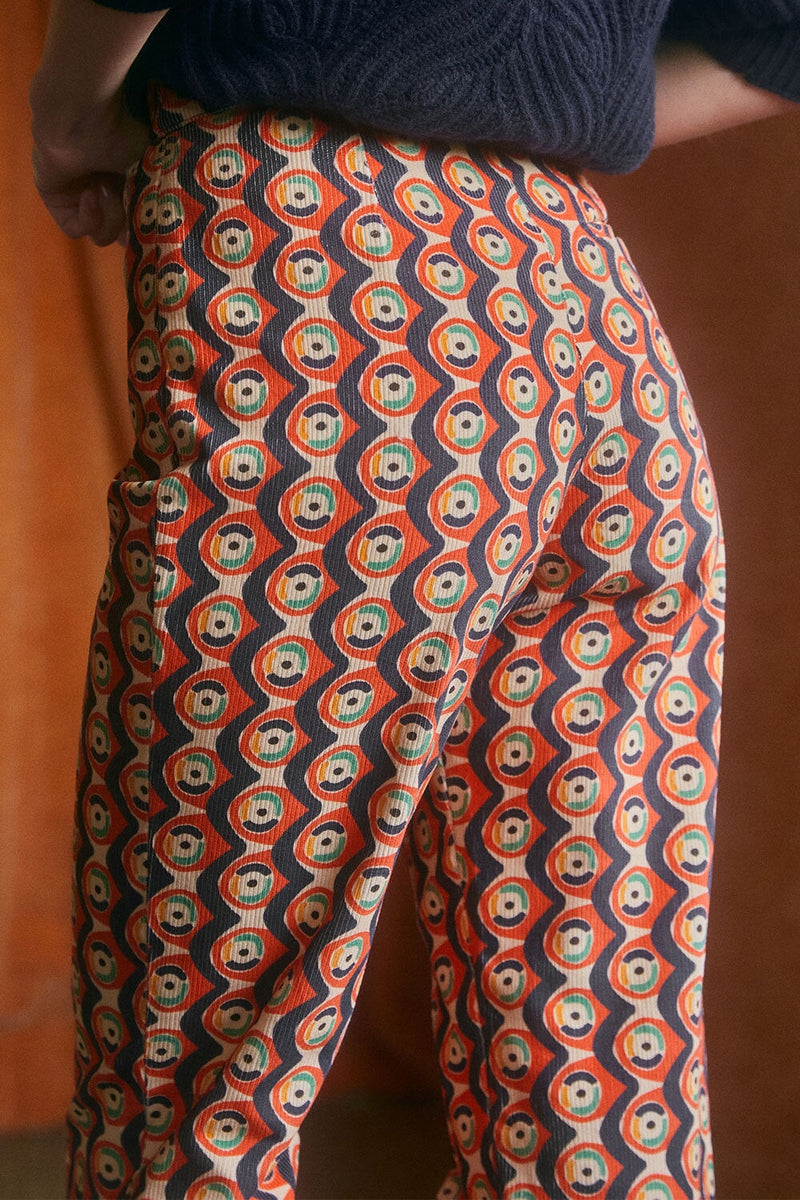 Pantalon Morphée En Velours Prunelle - Orange Et Bleu