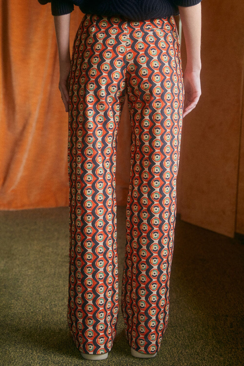 Pantalon Morphée En Velours Prunelle - Orange Et Bleu