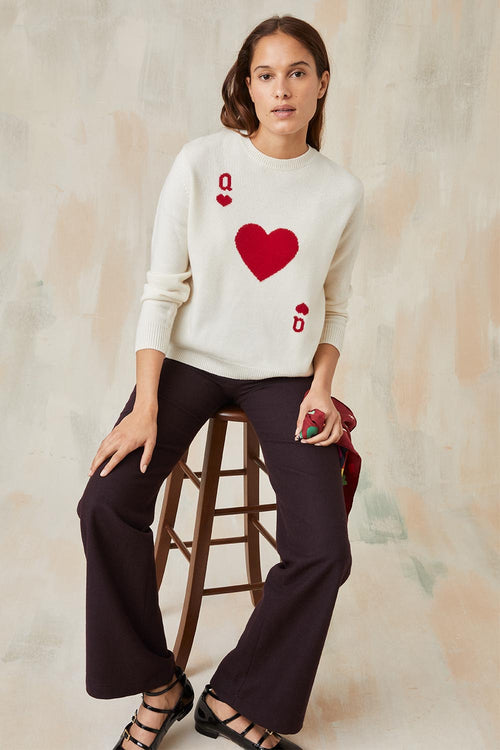 Pull Dame De Cœur Blanc En Laine