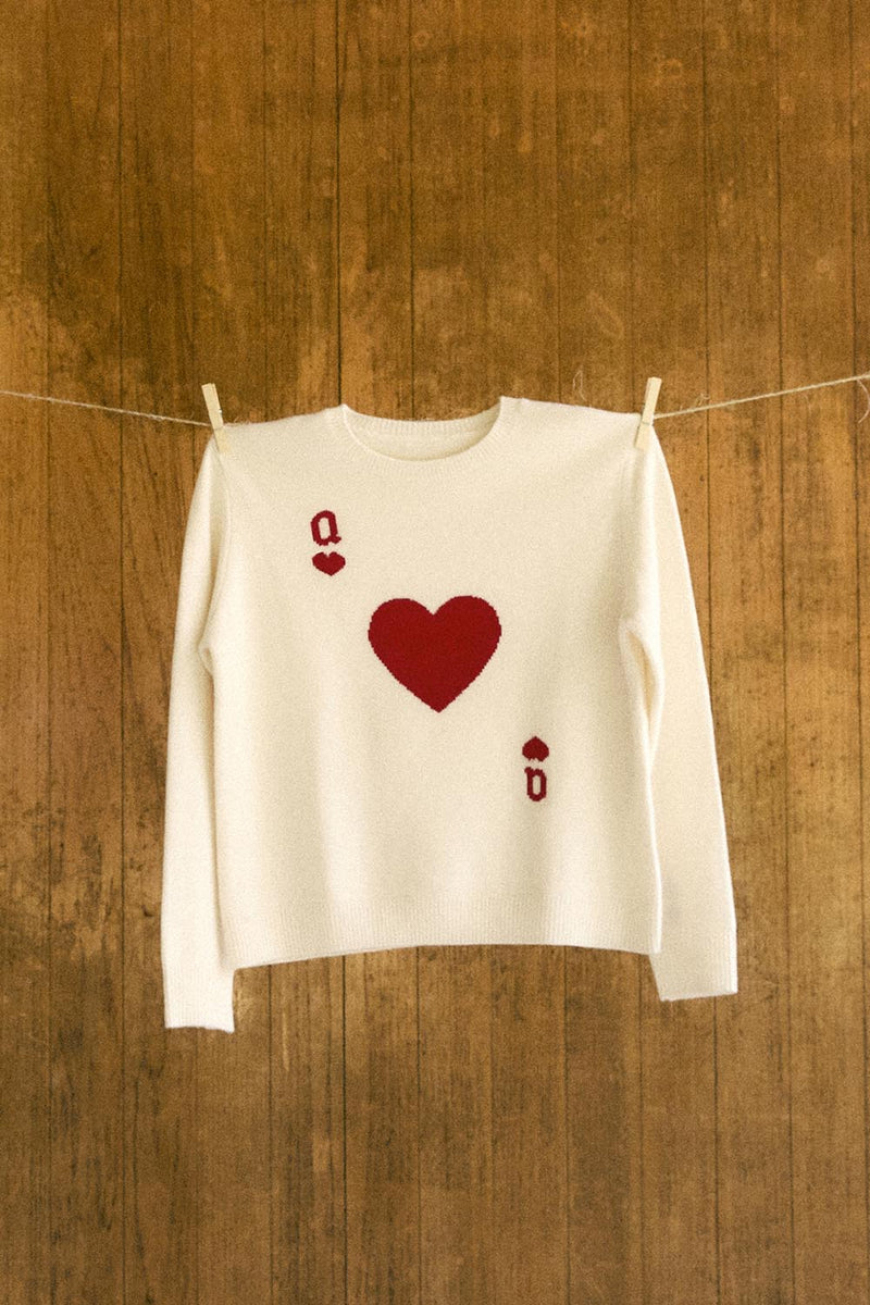 Pull Dame De Cœur Blanc En Laine