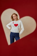 Pull Dame De Cœur Blanc En Laine