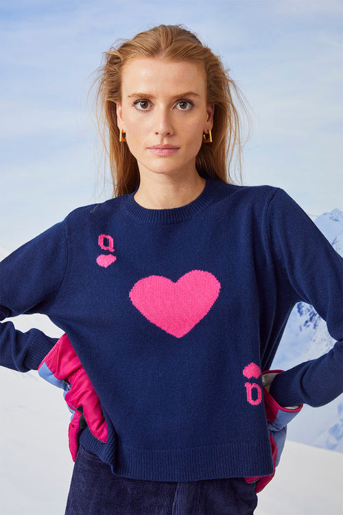 Pull Dame De Cœur Bleu En Laine