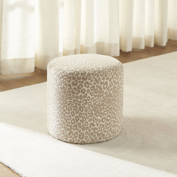 Awa - Puf - Stof Med Leopardprint - Beige
