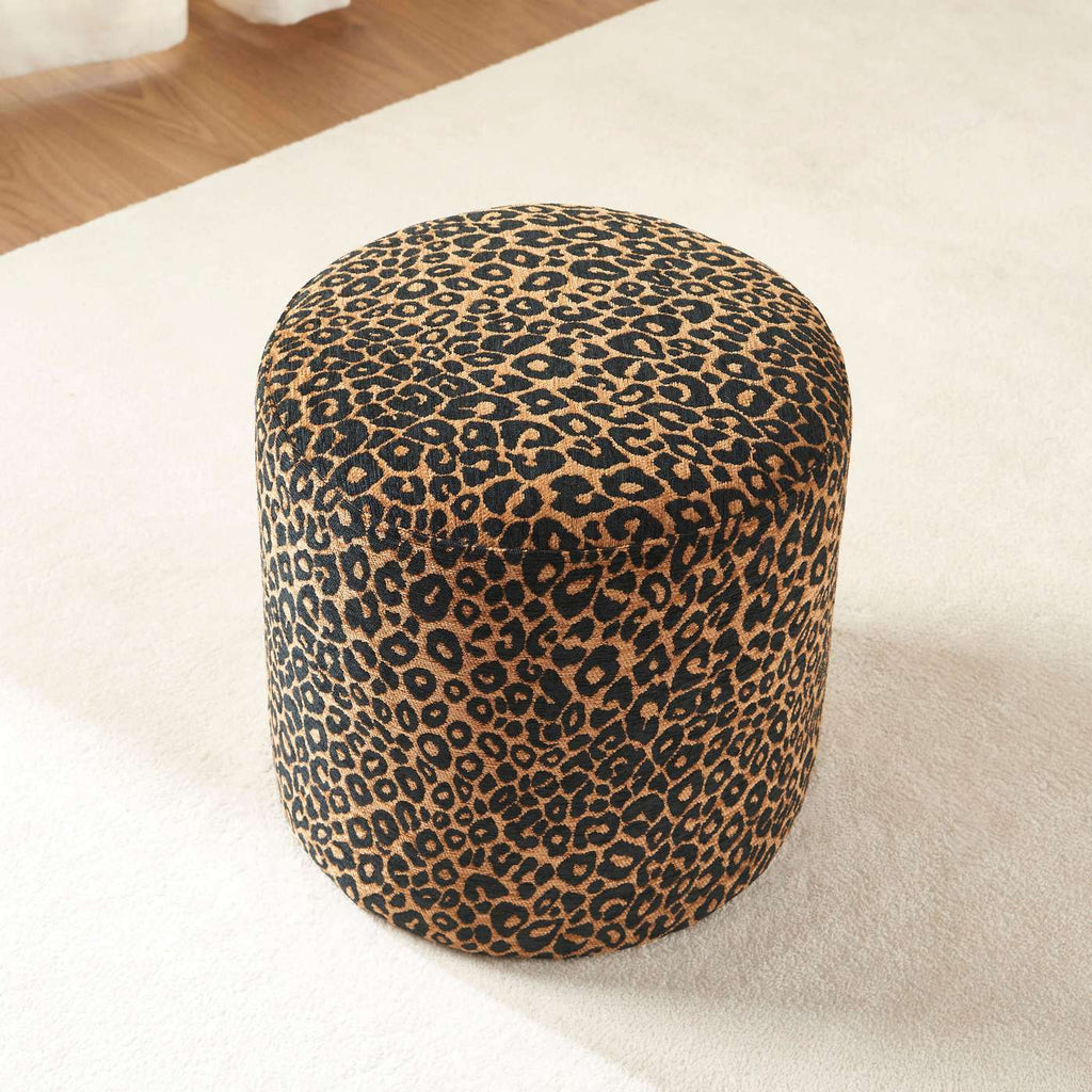 Awa - Pouf - Tessuto con stampa leopardata - Nero