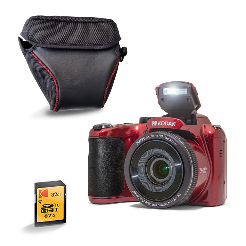 Cámara puente Pixpro Az255 - Zoom óptico 25X - Rojo - Tarjeta SD y estuche gratis - Kodak