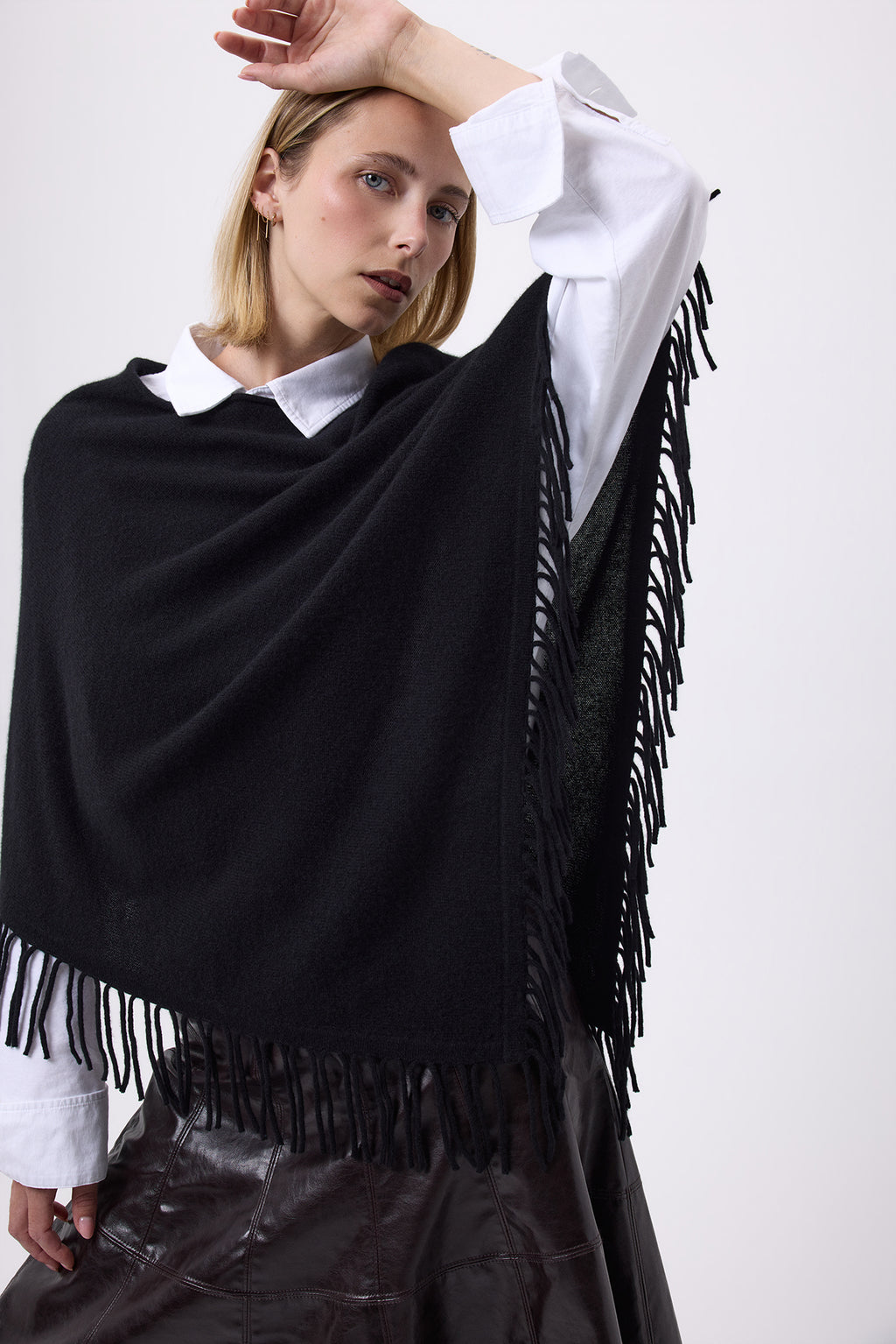 Poncho À Franges Azure - Noir - Femme